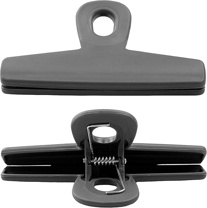 COOK WITH COLOR Food Clips - Wide Heavy Duty Chip Clips, Large Bag Clips for Food Storage with Air Tight Seal Grip, Pack of 4, Grey