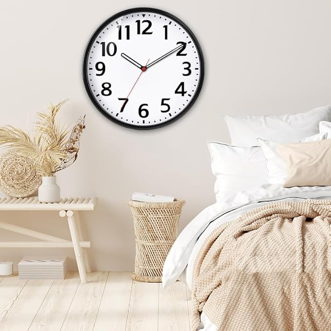 Wall Clock Silent & Non Ticking Modern Quartz Battery Operated Digital Quiet Sweep Office/Home/School/Kitchen Decor Clocks 9 Inch Black