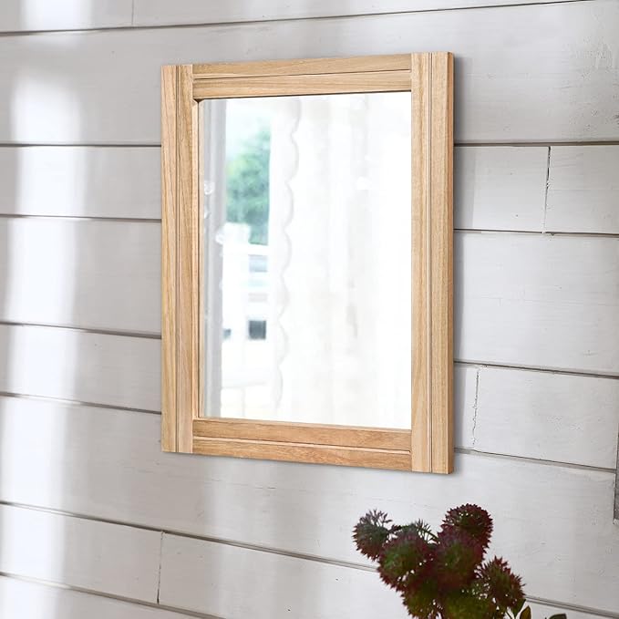 AAZZKANG Rustic Mirrors for Wall with Rectangular Wood Frame Decorative for Farmhouse Bedroom Bathroom Living Room Home Office Large 20"x16"