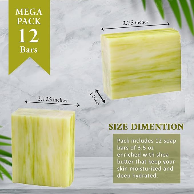Lemongrass Scented Natural Soap Bars (5 Bars), 3.5oz Moisturizing French Triple Milled Soap Bars Enriched with Shea Butter - Pure Plant Oil Bath & Body