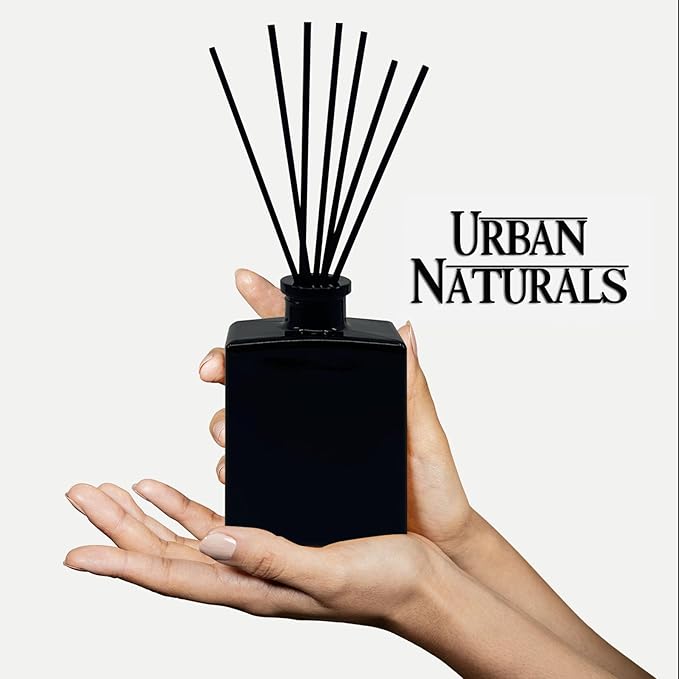 Urban Naturals Crisp White Linen Reed Diffuser Gift Set – Citrus, Ozone, Ylang–Ylang, Lilies & Sandalwood for a Fresh Smelling Home – 5 Ounce Sleek Black Rectangular Glass Bottle – Made in The USA