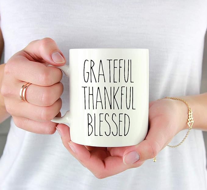 Andaz Press Simple Rustic Farmhouse Kitchen Decor 11oz. Ceramic Coffee Tea Mug, Grateful Thankful Blessed, 1-Pack, Includes Gift Box, Minimalist Birthday Idea
