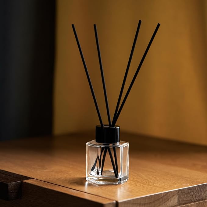 4PCS Glass Reed Diffuser Bottle Empty Diffuser Jars with Black Caps and Sticks Set 50ML 1.76Ounce Fragrance Accessories Use for DIY Essential Oils Home Fragrance