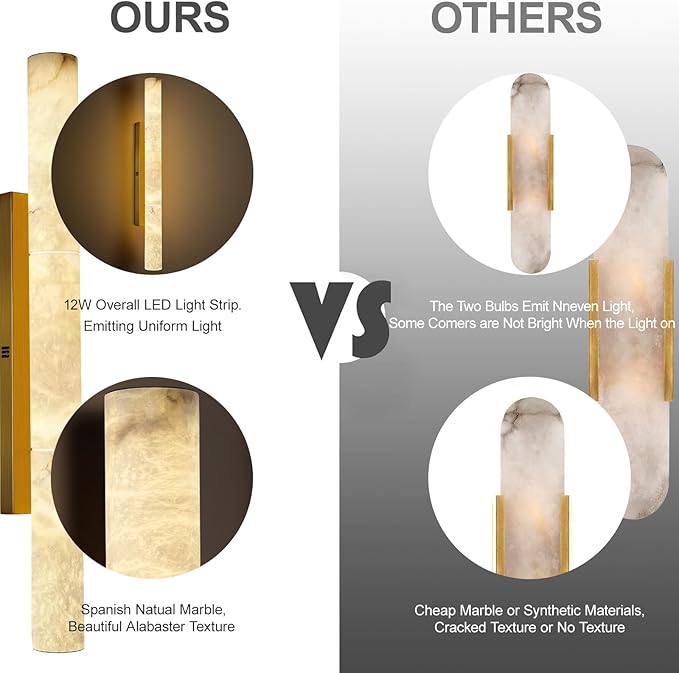 Brass Alabaster Wall Sconces, 36" Large Marble Wall Sconce, Hardwired Gold Wall Sconces Interior, Stone Wall Sconce Dimmable, Alabaster Wall Lamp for Living Room, Bathroom, Bedroom, Hallway-Upgraded