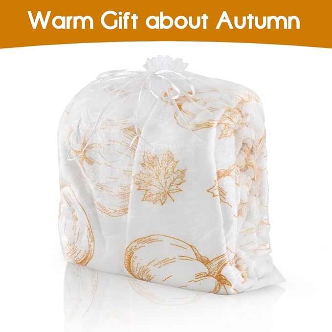 Fall Thanksgiving Blankets,Orange Pumpkin Maple Leaves Farmhouse Blanket Throw,Thanksgiving Fall Flannel Fleece Throw Blanket for Home Living Room Couch Bed Chair or Dorm Decor 60"x50"