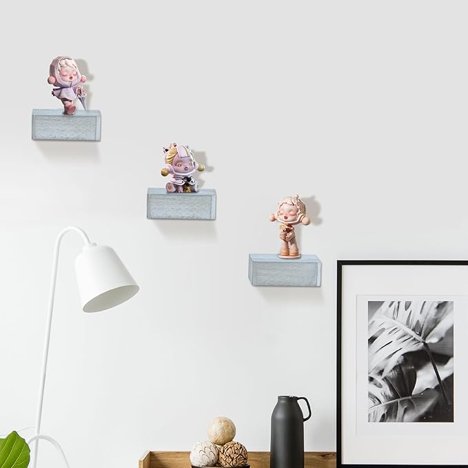 Small Floating Shelf,Set of 3 Display Ledges for Wall,Mini Shelves,Rustic Wood Shelf for Bedroom Living Room Bathroom Kitchen (5 Inch, Vintage Grey)