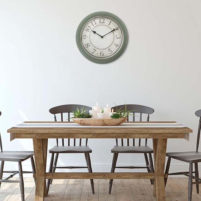 Presentime & Co. 12.6" Illuminated Farmhouse Wall Clock, Silent Battery Operated Night Light Wall Clock with Smart LED Sensor for Living Room, Bathroom, Kitchen, Home Office, Sage Green