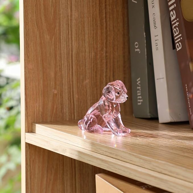 Crystal Dog Figurine Faceted Glass Puppy Statue Pink Labrador Ornament Animal Collectible Sculpture Handscraft Paperweight Home Decor