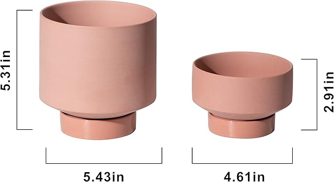 UBEE Ceramic Plant Pots for Plants Indoor Flower Planter 5.43 Inches and 4.61 Inches Succulents Basket with Drainage Hole Saucer Set of 2, Terracotta