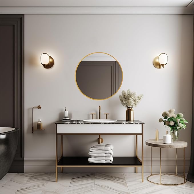 Round Mirror 18 inch, Gold Round Mirror, Gold Metal Frame, Gold Mirrors for Wall, Bathroom, Bedroom, Vanity, Hallway.