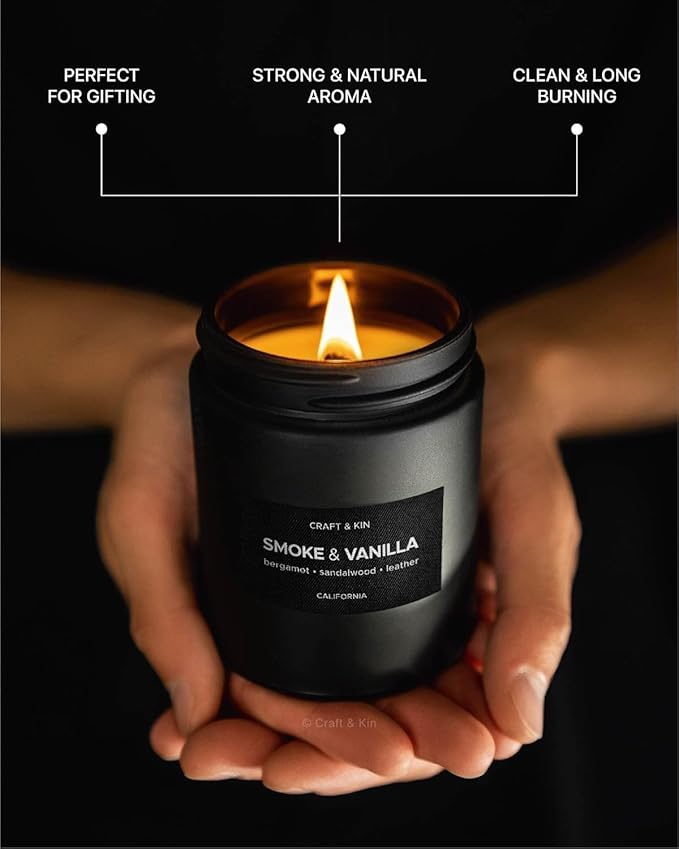 Craft & Kin Scented Candle Set for Men | Wood & Vanilla, Smokey Fireside, Lavender & Wood Candles