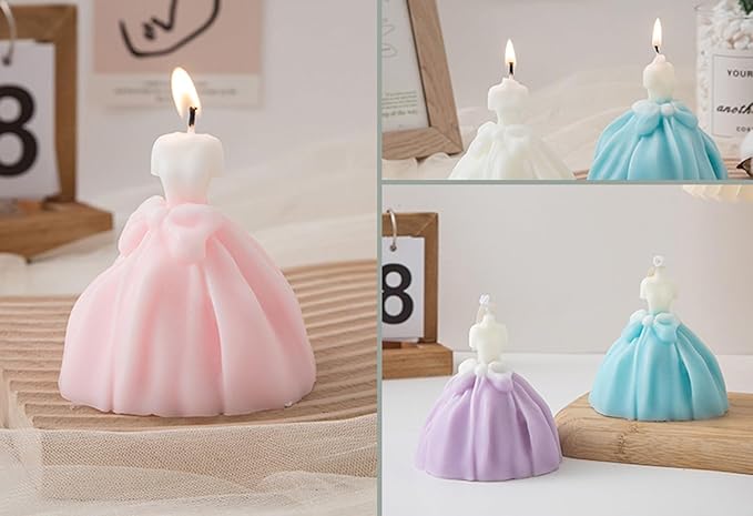 Wedding Dress Aesthetic Scented Candle,200G Handmade Bride Shape Soy Wax Aroma Decorative Candle for Table Photo Prop Valentine's Day Wedding Birthday Gift,Prefect for Meditation Stress (Cream)