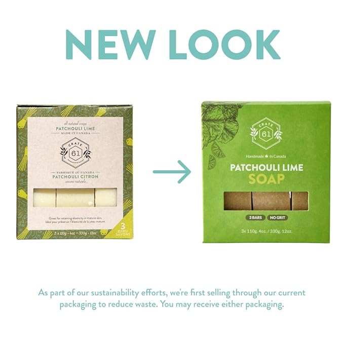 Handmade in Canada, Plant Based Cold Process Natural Bar Soap For Face And Body, With Premium Essential Oils, Eucalyptus & Peppermint For Men And Women 3 Pack (Patchouli Lime)