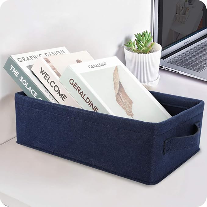 Decorative Storage Basket Collapsible Felt Bins Fabric Baskets Storage Organizer for Underwear Socks Bra Towel Toiletry Baby Products Storage Basket Navy Blue