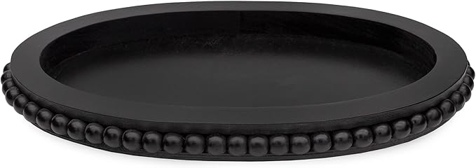 AuldHome Design Wood Beaded Tray (Black), Decorative Farmhouse Style Oval Wooden Tray