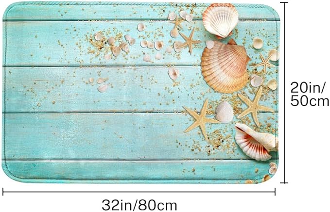 Britimes Bath Mat for Bathroom, Beach Shell Sea Collection Vintage Boho Washable Cover Floor Rug Carpets Floor Mat Bathroom Decorations 20x32 Inches for Kitchen Bedroom