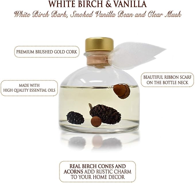 LOVSPA White Birch & Vanilla Reed Diffuser Set - Birch Bark & Smoked Vanilla Scent Diffuser for Home - Made in The USA