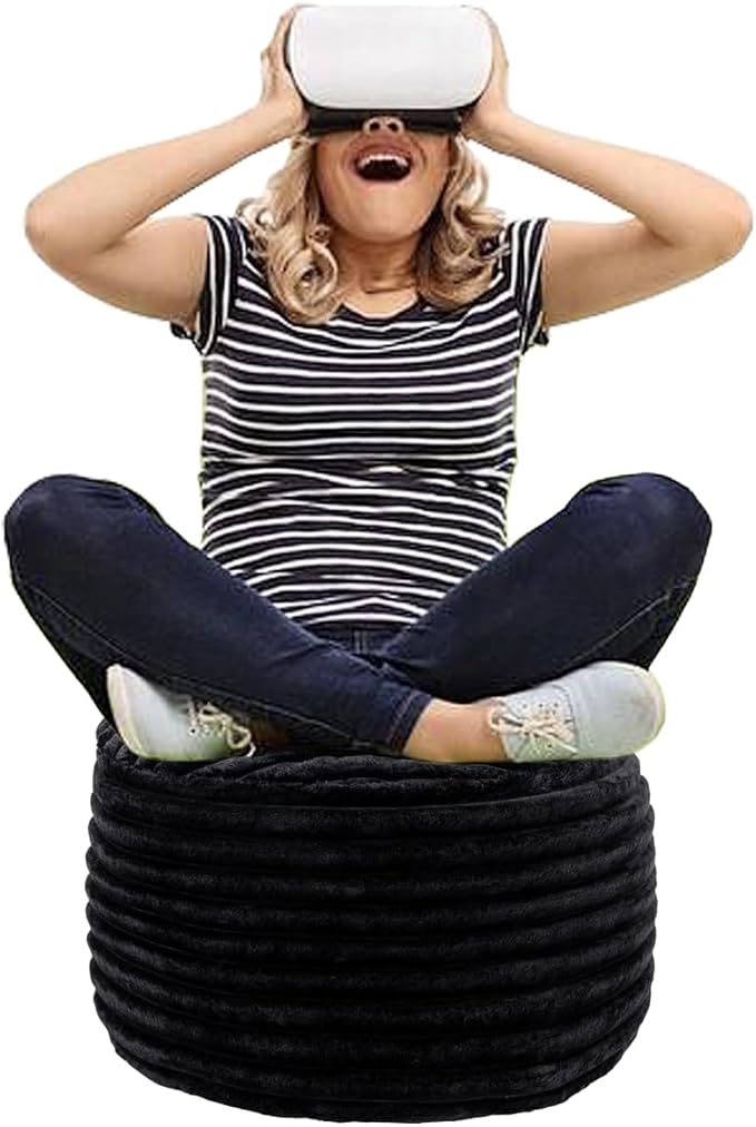 Asuprui Pouf Ottoman Unstuffed Ottoman Foot Rest Floor Pouf 20x20x12 Inches Round Bean Bag Chair Foldable Floor Chair Storage for Living Room Bedroom Black Stripe