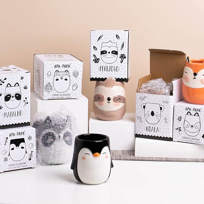 Penguin Animal Ceramic Planter for Indoor and Outdoors, 3 x 3 x 4 in., Cute Hand Painted Designed in Argentina, Convenient Drain Hole