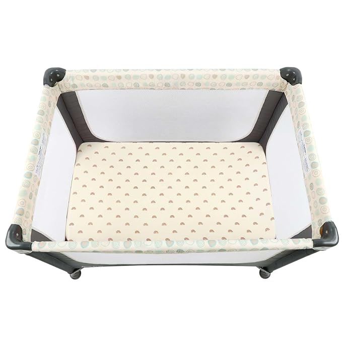 Muslin Travel Crib Sheets 24" x 42" Compatible with Guava Lotus Travel Crib, Baby Bjorn Travel Crib Light, Dream On Me Travel Light Playyard Mattress, 2 Pack Natural and Rainbow