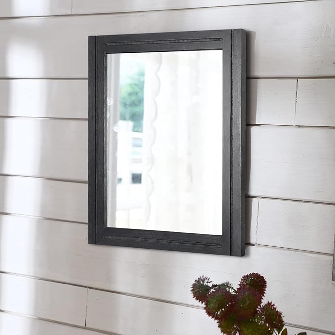 AAZZKANG Wood Framed Mirror Rectangular Mirrors for Wall Black Large 20"x16" Decorative for Bedroom Living Room Bathroom Home Entyway Hanging