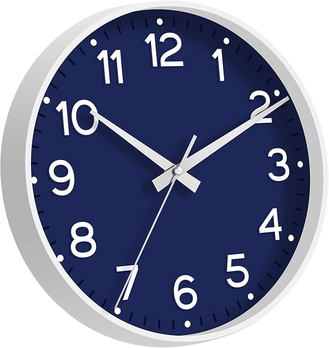 Wall Clock 12 Inch Silent Wall Clocks Battery Operated- Modern Non Ticking Analog Clock Decorative for Living Room Bedroom Office Kitchen(Navy Blue)
