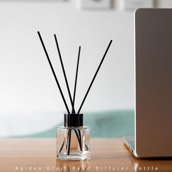 4PCS Glass Reed Diffuser Bottle Empty Diffuser Jars with Black Caps and Sticks Set 50ML 1.76Ounce Fragrance Accessories Use for DIY Essential Oils Home Fragrance
