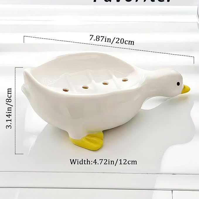 1 Pack Duck Ceramic Soap Dishes,Soap Holder with Drain,Soap Dish Container,Dish Soap Tray,Sponge Holder,Soap Tray for Shower,Bathroom,Bar,Kitchen,Counter (Duck)