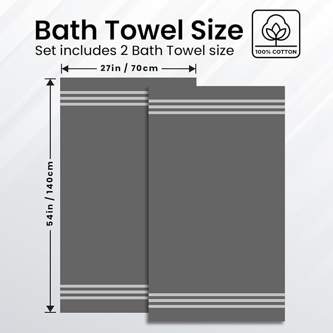 Infinitee Xclusives 100% Cotton Luxury Bath Towels (Set of 2, 27x54 Inches) – Soft, Absorbent, Quick-Drying Towels for Bathroom, Gym, Spa & Hotel |Shadow Grey|