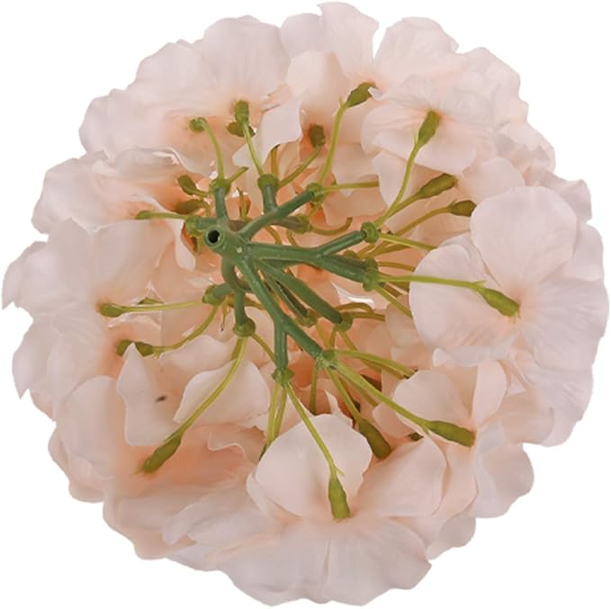 Flojery Silk Hydrangea Heads Artificial Flowers Heads with Stems for Home Wedding Decor,Pack of 10 (Blush)