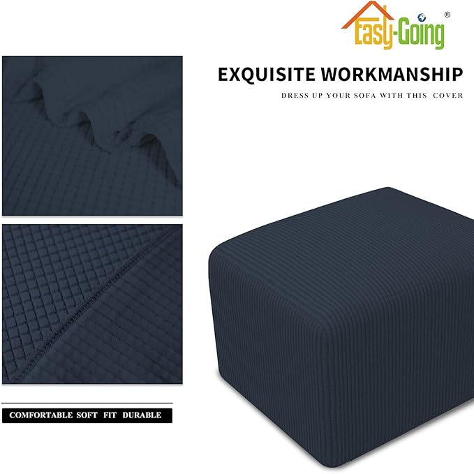 Easy-Going Stretch Square Ottoman Cover Folding Storage Stool Furniture Protector Soft Slipcover with Elastic Bottom (15x15x15inch, Dark Blue)