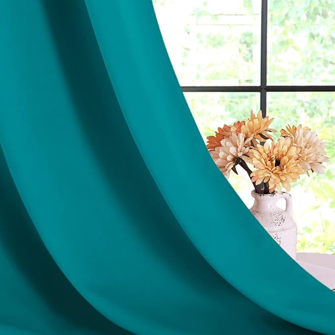 NICETOWN Thermal Insulated Peacock Teal Blackout Curtains for Bedroom, Window Treatment Solid Grommet Room Darkening Drape Panels for Bedroom (Set of 2, 70 by 63 inches Long)