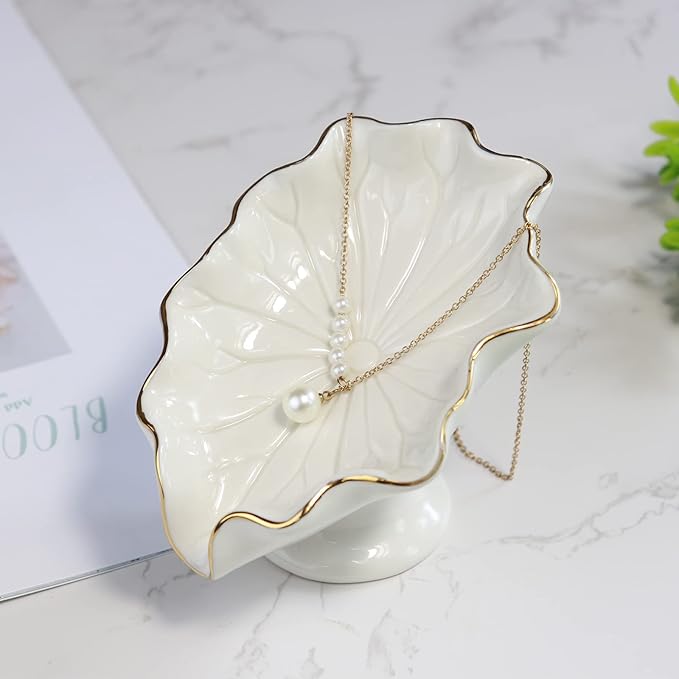Soap Dish Ceramic White Lotus Leaf Shape Soap Holder Self Draining Soap Dish Waterfall Slot Sponge Holder Bathroom Accessories for Bathroom, Kitchen,Bar Counter.