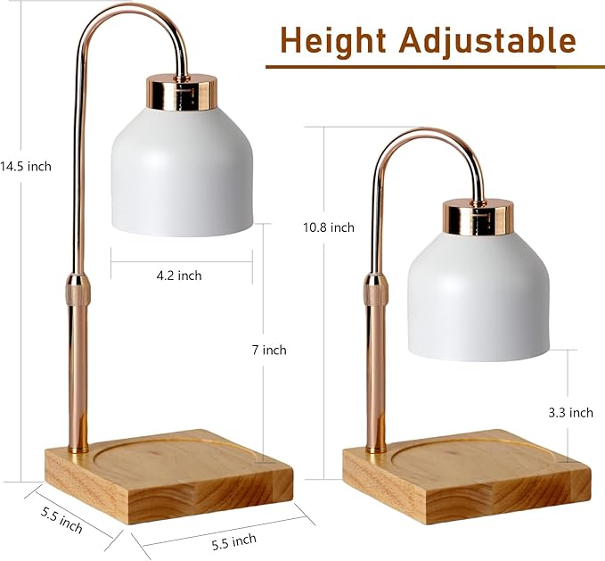 Candle Warmer Lamp with Timer, Electric Candle Lamp Warmer with Dimmer Adjustable Height House Warming Gifts New Home Bedroom Decor Dimmable Wax Melt Warmer with 2 Bulbs Mothers Day Gifts (White)