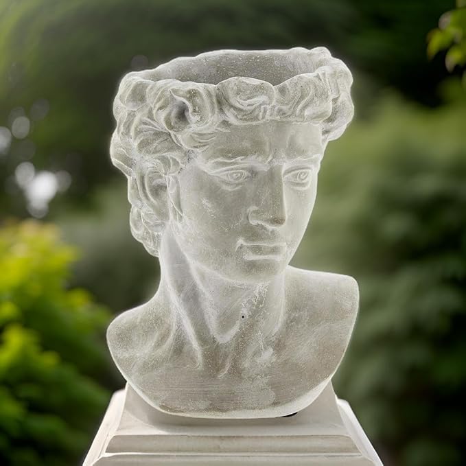 Greek Statue Head Cement Planter - Unique Sculpture Plant Pot for Indoor Outdoor Home Garden Decor (9")