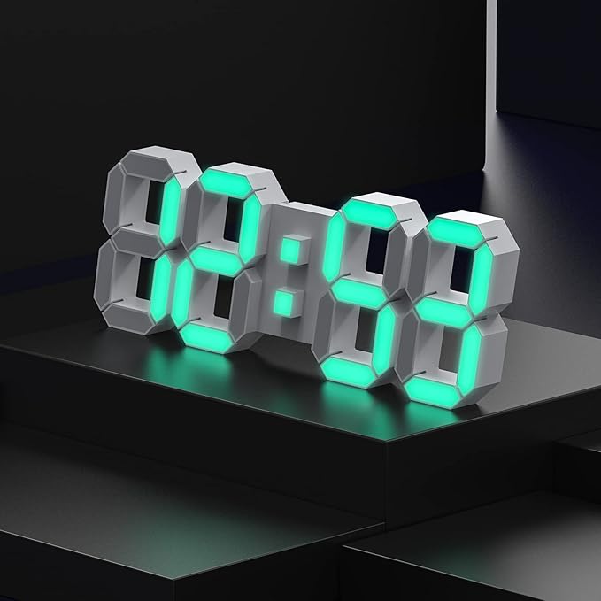 EDUP HOME 3D LED Wall Clock 7 Colors 15" with Remote Control,Digital Alarm Clock Adjustable Brightness Timer 12/24 Hr Time/Date/Temperature for Bedroom/Living Room/Office