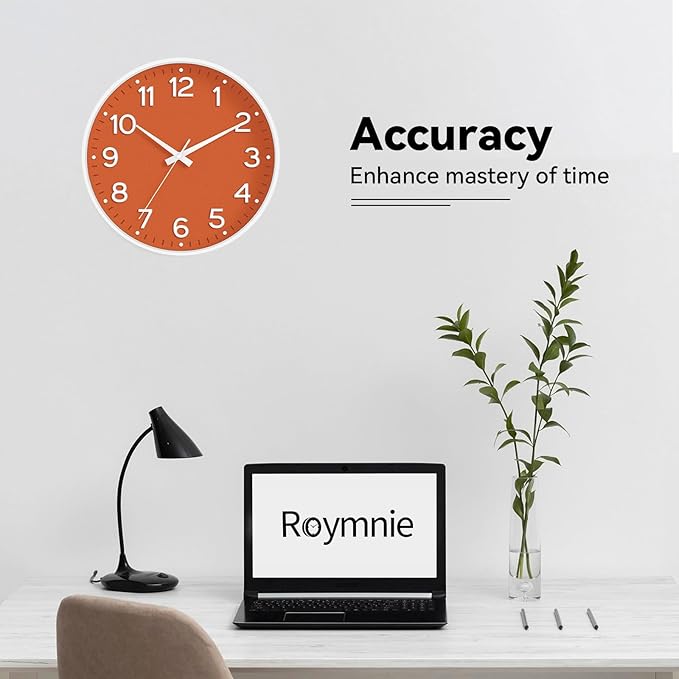 Wall Clock, Silent Wall Clocks Battery Operated 8 Inch-Modern Non Ticking Analog Clock Decorative for Kitchen Office Bathroom Bedroom(Orange)