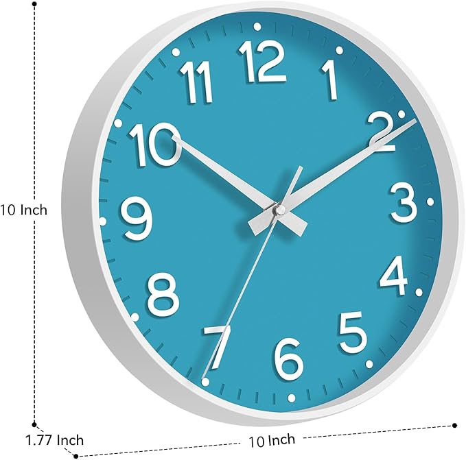 Wall Clock, 10 Inch Silent Wall Clocks Battery Operated-Modern Non Ticking Analog Clock Decorative for Kitchen Bedroom Office Bathroom(Blue)