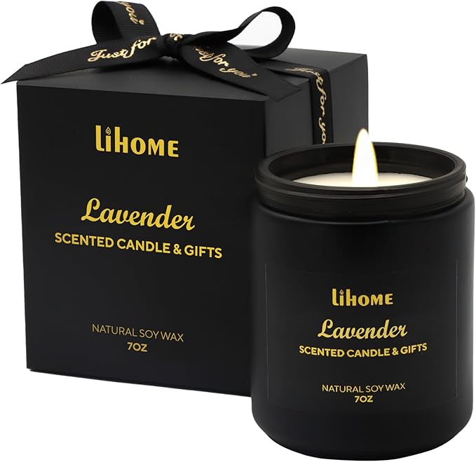 Soy Wax Candles for Home - Natural Lavender Scented Black Candles for Room Decor Gifts