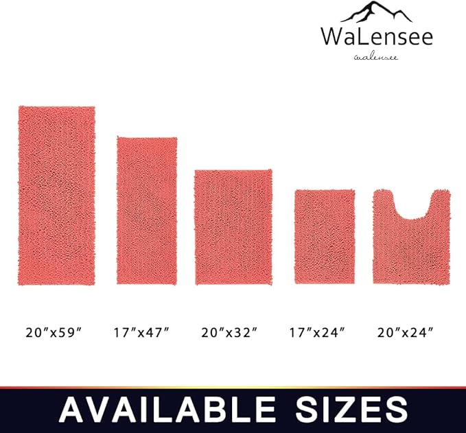 Walensee Bathroom Rug 2 Pieces Set Non Slip Bath Mat (17x24 Plus 20x32 Inch Living Coral) Water Absorbent Super Soft Shaggy Chenille Machine Washable Dry Extra Thick Perfect Carpet for Shower Floor