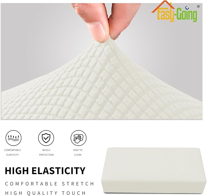 Easy-Going Stretch Ottoman Cover Folding Storage Stool Furniture Protector Soft Rectangle Slipcover with Elastic Bottom (Ottoman XX-Large,Cream)