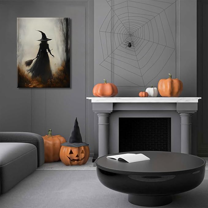 ILLBDR Halloween Vintage Witchy Wall Art Prints Creepy Gothic Dark Moody Pictures Decor Dark Academia Witches Victorian Painting Canvas Posters for Bedroom Bathroom 12x16 inch Framed