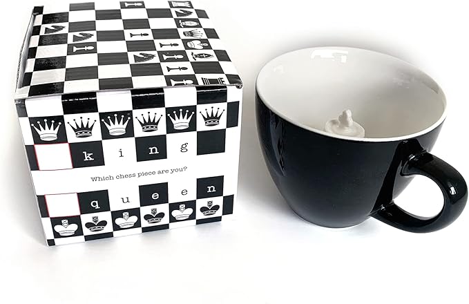 creature cups Chess King Ceramic Cup (11 Ounce, Black) - Hidden Statue Inside Mug - Queen's Gambit - Holiday, Birthday, Housewarming Gift for Chess, Coffee & Tea Lovers