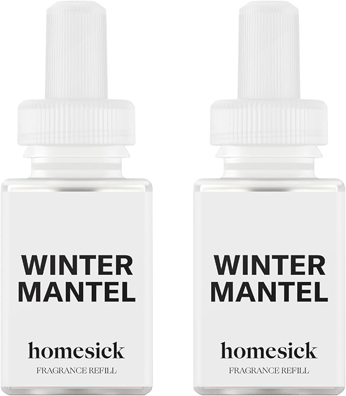 Pura & Homesick Home Scent Refill - Smart Clean Air Diffuser Fragrance - Up to 120-Hours of Luxury Fragrance per Refill - Household Essential - 2 Pack, Winter Mantel