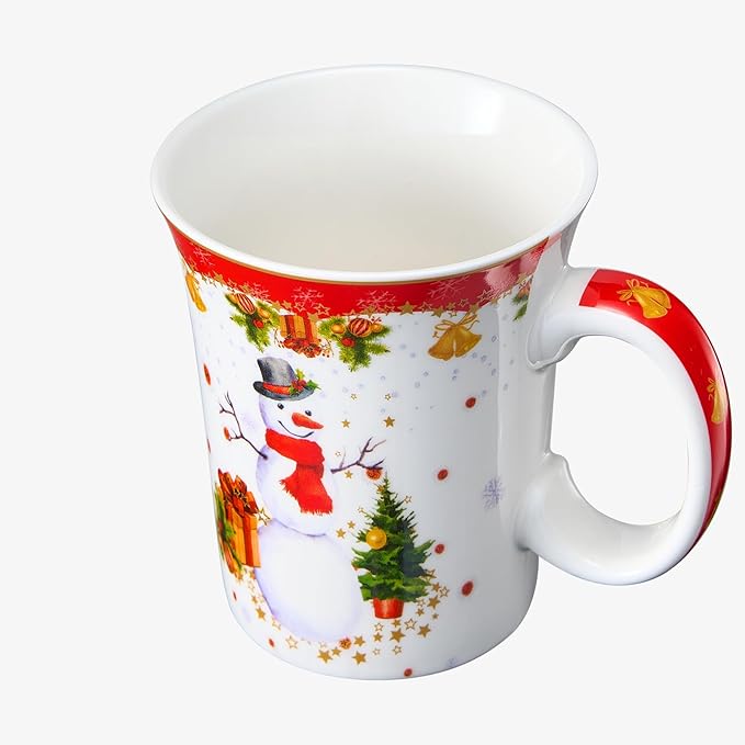 Christmas Snowman Festive Mug - Ceramic Microwave & Dishwasher Safe - 10.5oz Holiday Mugs for Coffee, Hot Chocolate, Eggnog - Merry Christmas - Elf, Tree, Santa Design - Red & Green Great Gift!