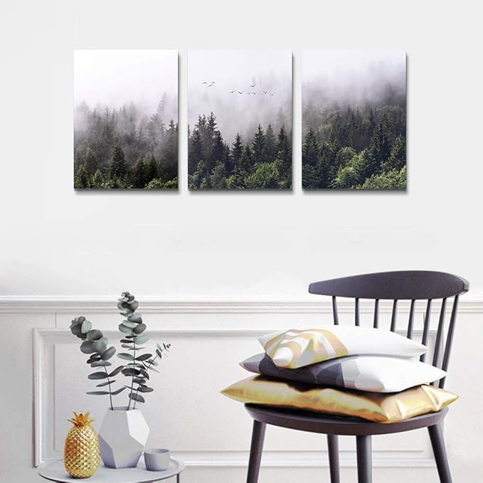 Canvas Wall Art for living room bathroom Wall Decor for bedroom kitchen artwork Canvas Prints forest Landscape painting 16" x 24" 3 Pieces Modern framed office Home decorations family picture
