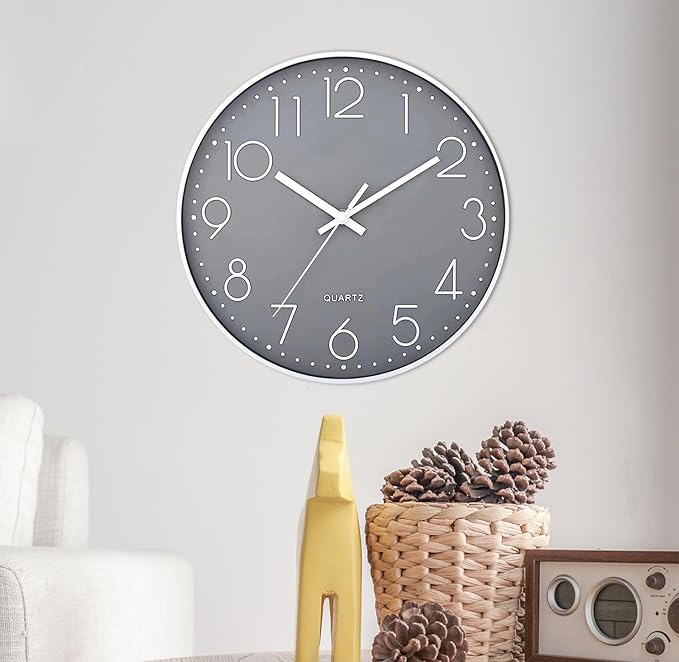 Wall Clock Silent & Non Ticking Modern Quartz Battery Operated Digital Quiet Sweep Office/Home/School/Kitchen Decor Clocks 9 Inch