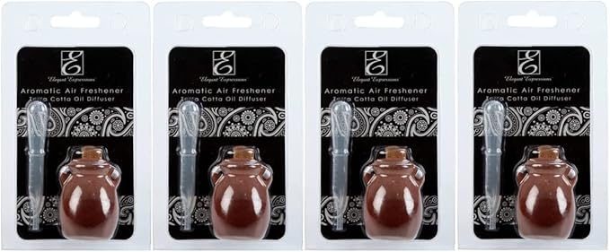Hosley Set of 4 Terracotta Diffuser Bottles, 2.17 Inch High, Brown, Ideal for Essential Oils, Aromatherapy, Spa, Meditation