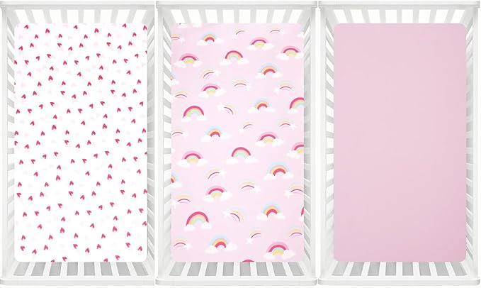 david's kids 3 Pack Fitted Crib Sheets, Ultra Soft Breathable Comfortable Baby Sheet Set for Boys Girls Neutral, 28x52 Inch Fits Standard Crib and Toddler Mattresses, Rainbow