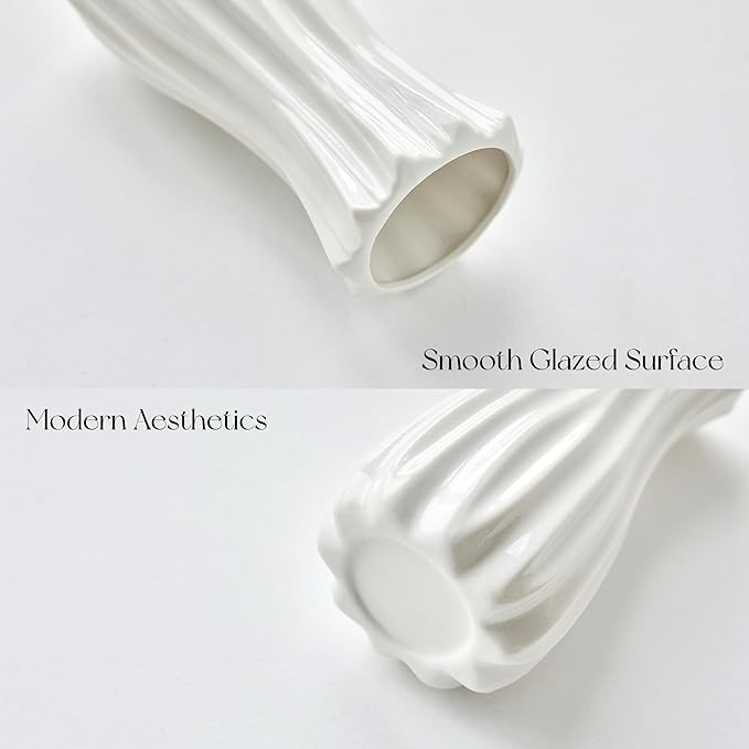 8 Inch White Ceramic Vase, Modern Flower Vases for Centerpieces Decorative Vase Home Decor, Minimalist Tall Vases for Bouquet Table Living Room Office Wedding Farmhouse Decor